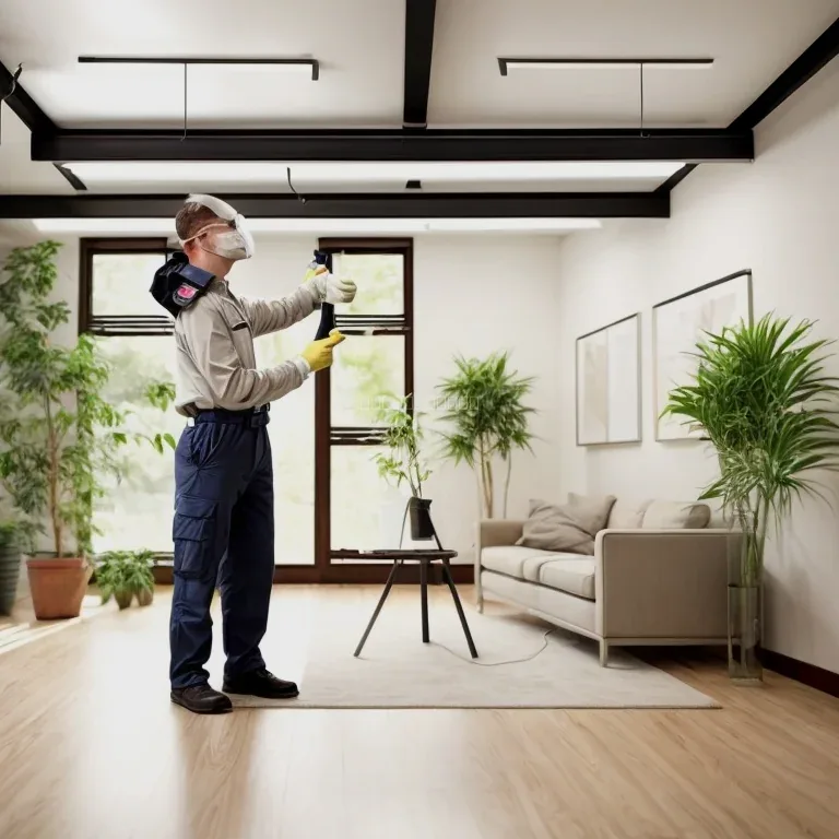 Técnico de LampHub instalando luminaria LED en sala residencial